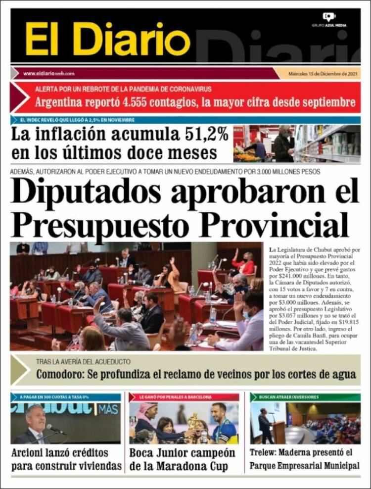 Portada de El Diario de Madryn (Argentina)