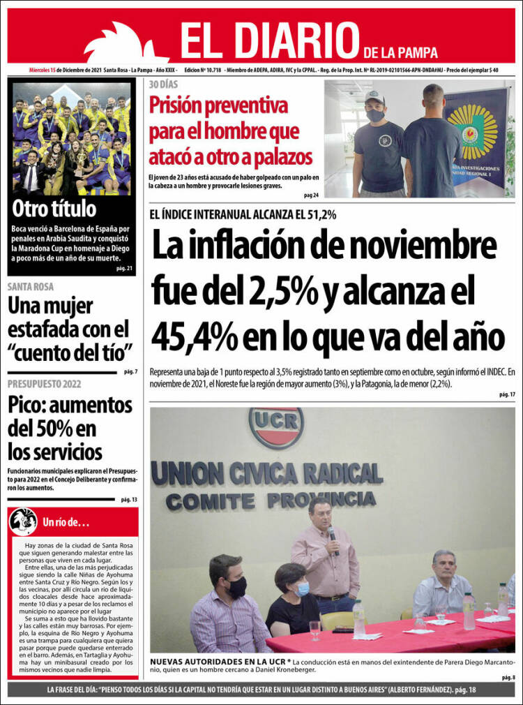Portada de Diario de La Pampa (Argentina)
