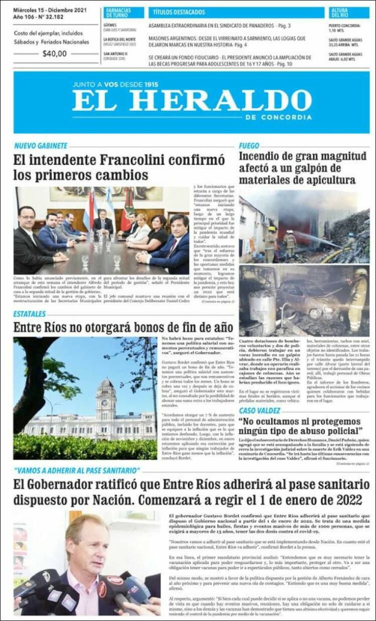 Portada de El Heraldo de Concordia (Argentina)