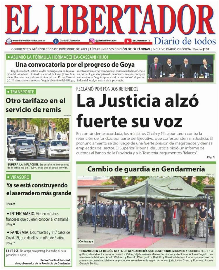 Portada de Diario El Libertador (Argentina)