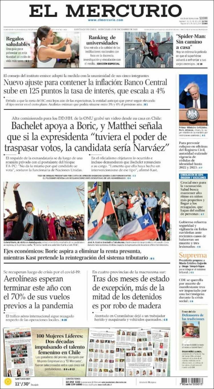 Portada de El Mercurio (Chile)