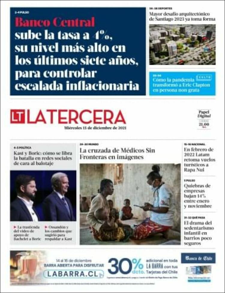 Portada de La Tercera (Chile)