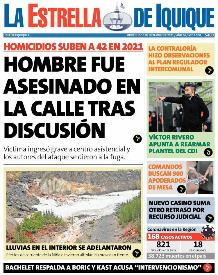 Portada de La Estrella de Iquique (Chile)