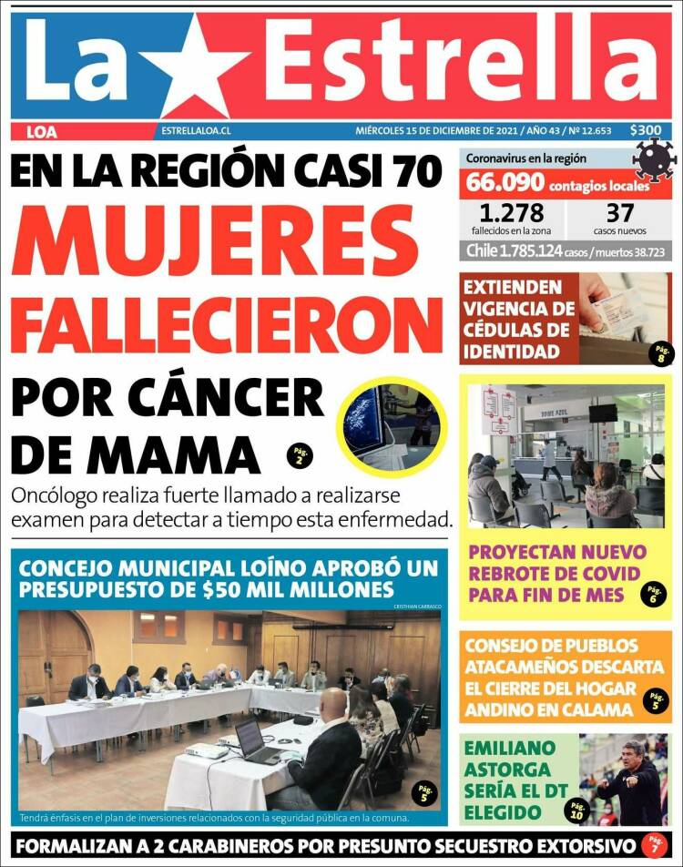 Portada de La Estrella de Loa (Chile)