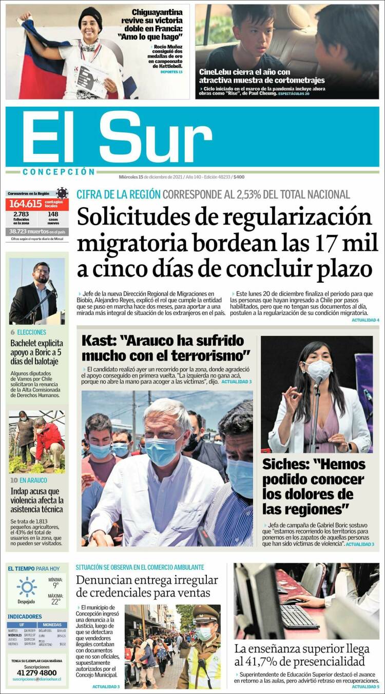 Portada de El Sur (Chile)