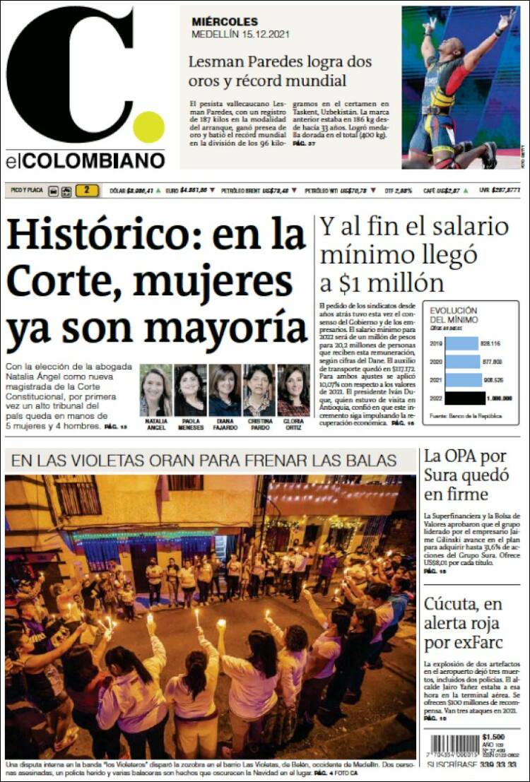 Portada de El Colombiano (Colombia)