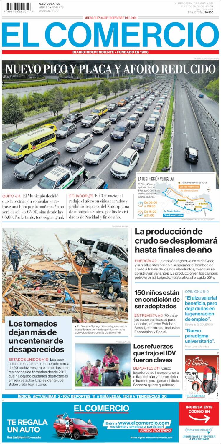 Portada de El Comercio (Ecuador)