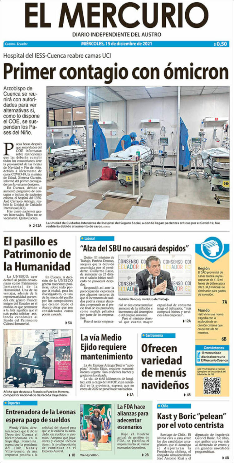 Portada de Diario El Mercurio (Ecuador)