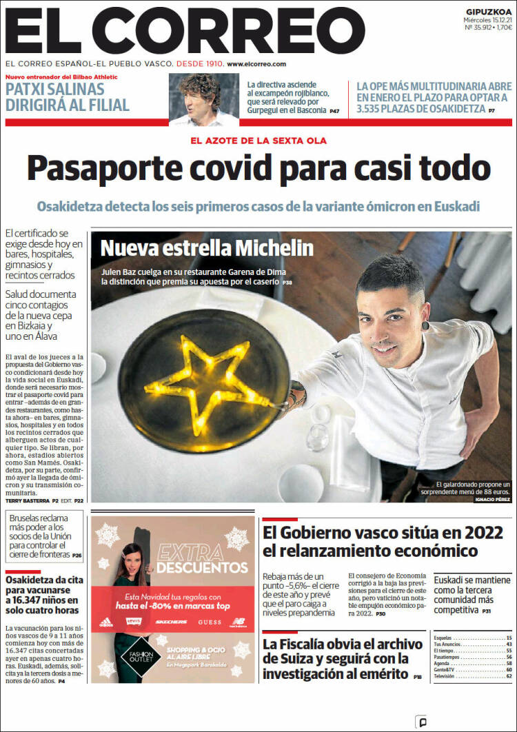 Portada de El Correo - Guipuzcoa (España)