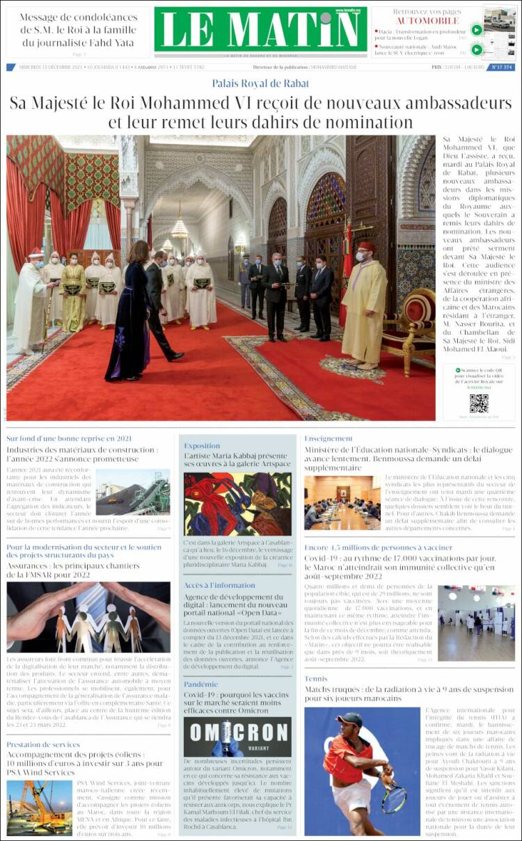 Portada de Le Matin (Marruecos)