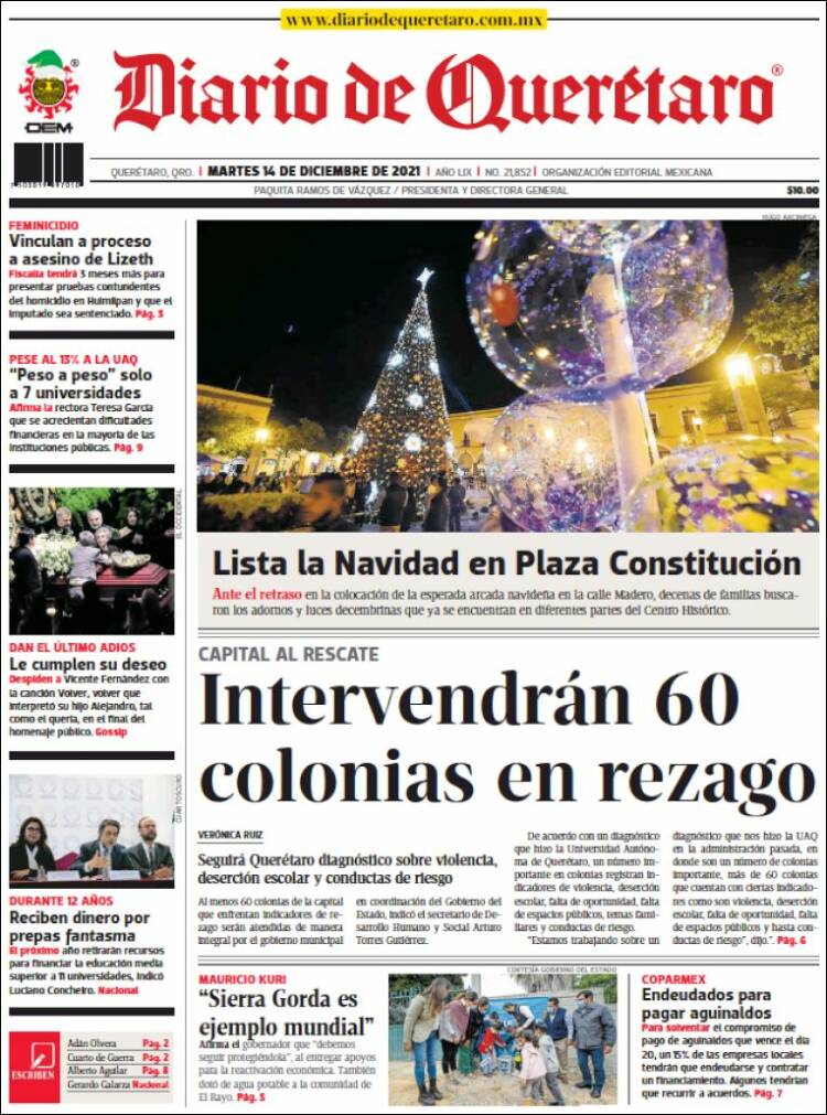 Portada de Diario de Querétaro (M&eacute;xico)
