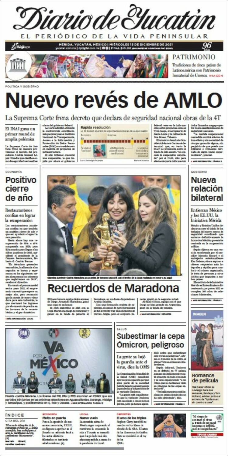 Portada de Diario de Yucatán (M&eacute;xico)