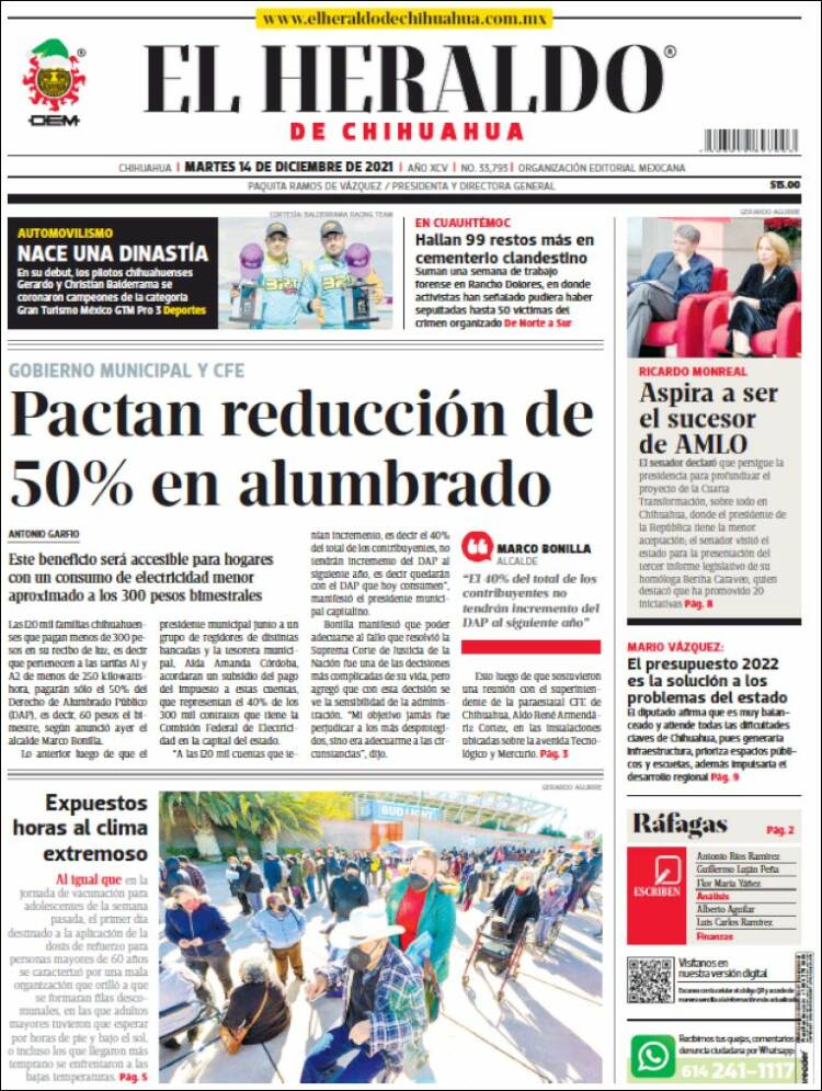 Portada de El Heraldo de Chihuahua (M&eacute;xico)