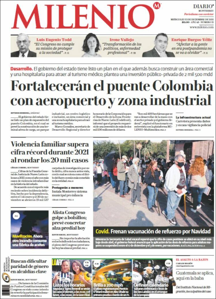 Portada de Milenio de Monterrey (M&eacute;xico)