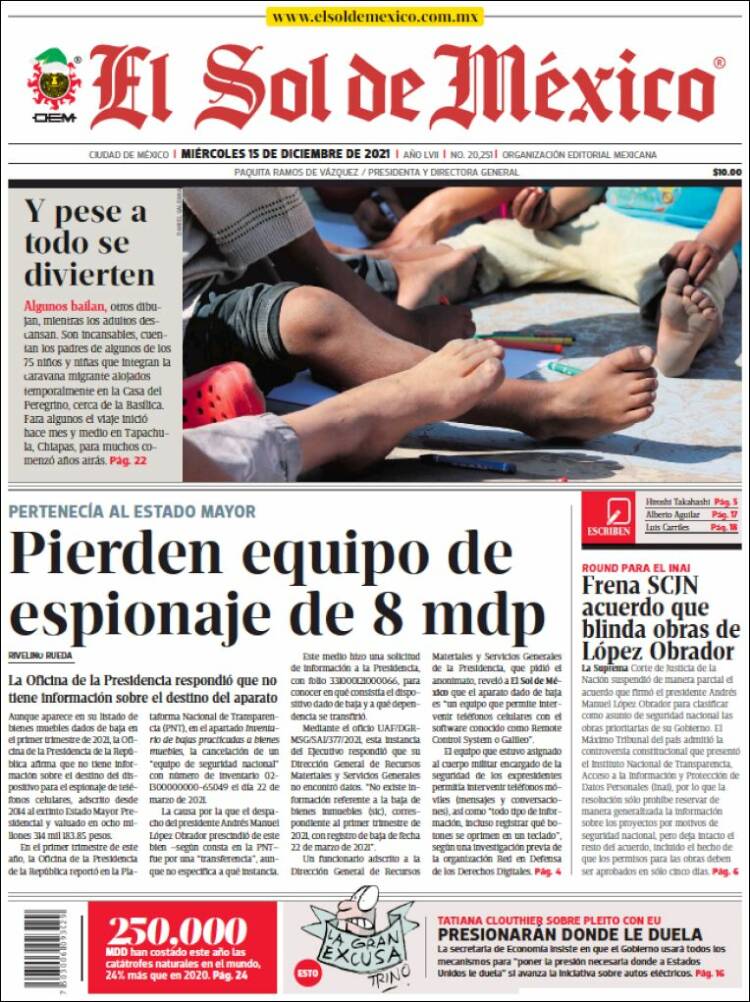 Portada de El Sol de México (M&eacute;xico)