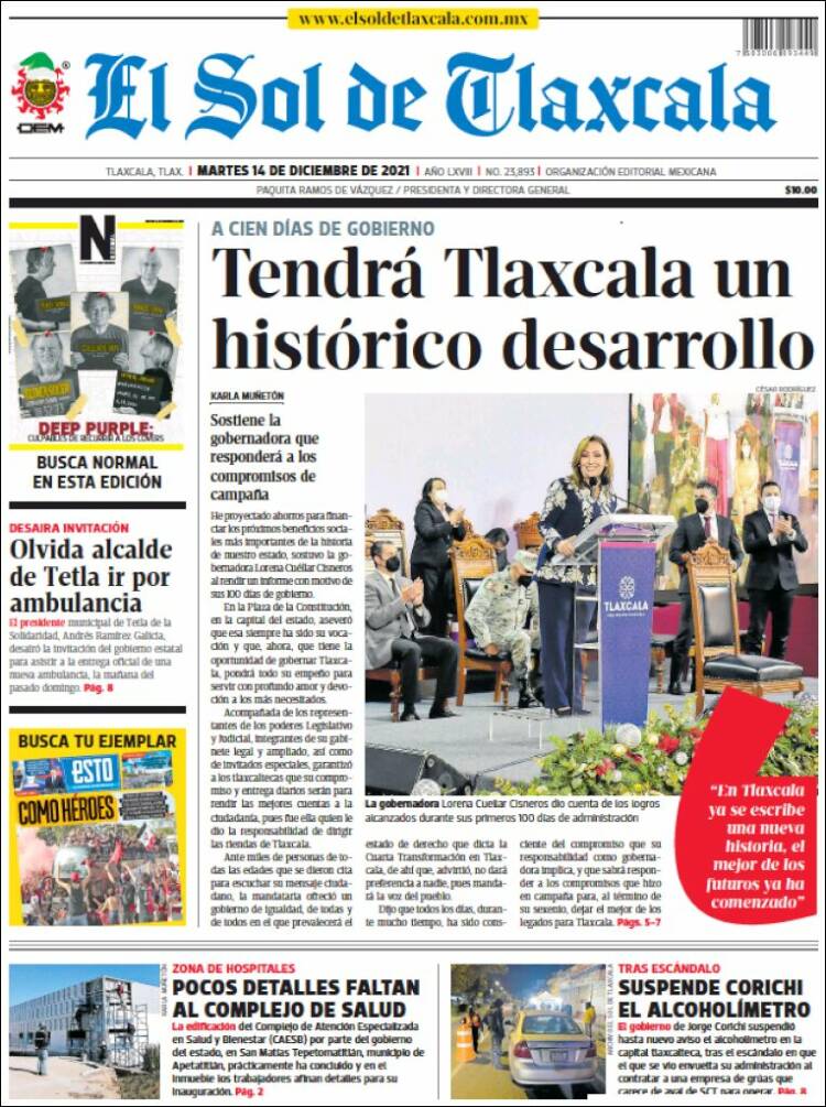 Portada de El Sol de Tlaxcala (M&eacute;xico)