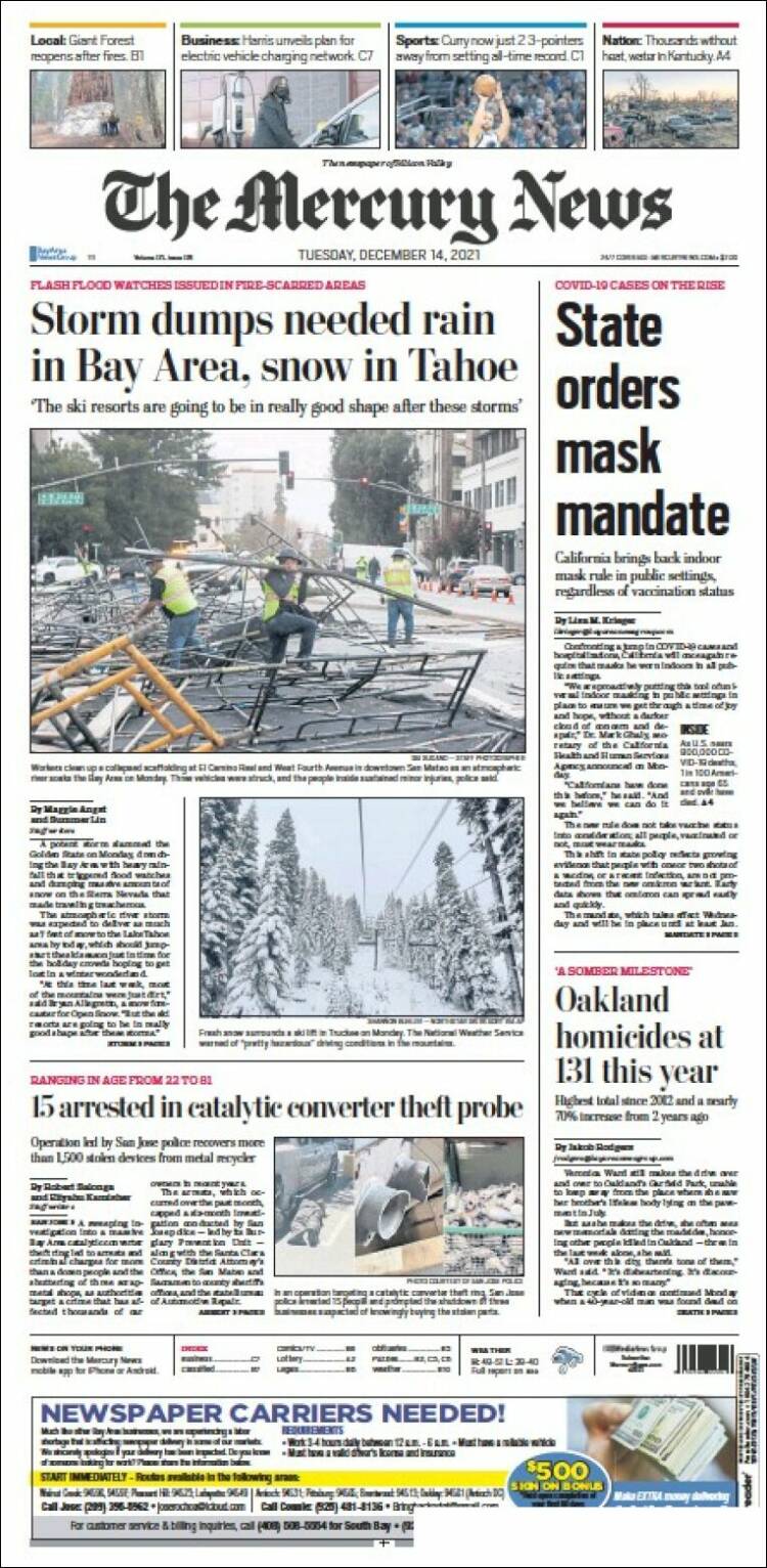 Portada de San Jose Mercury News (USA)