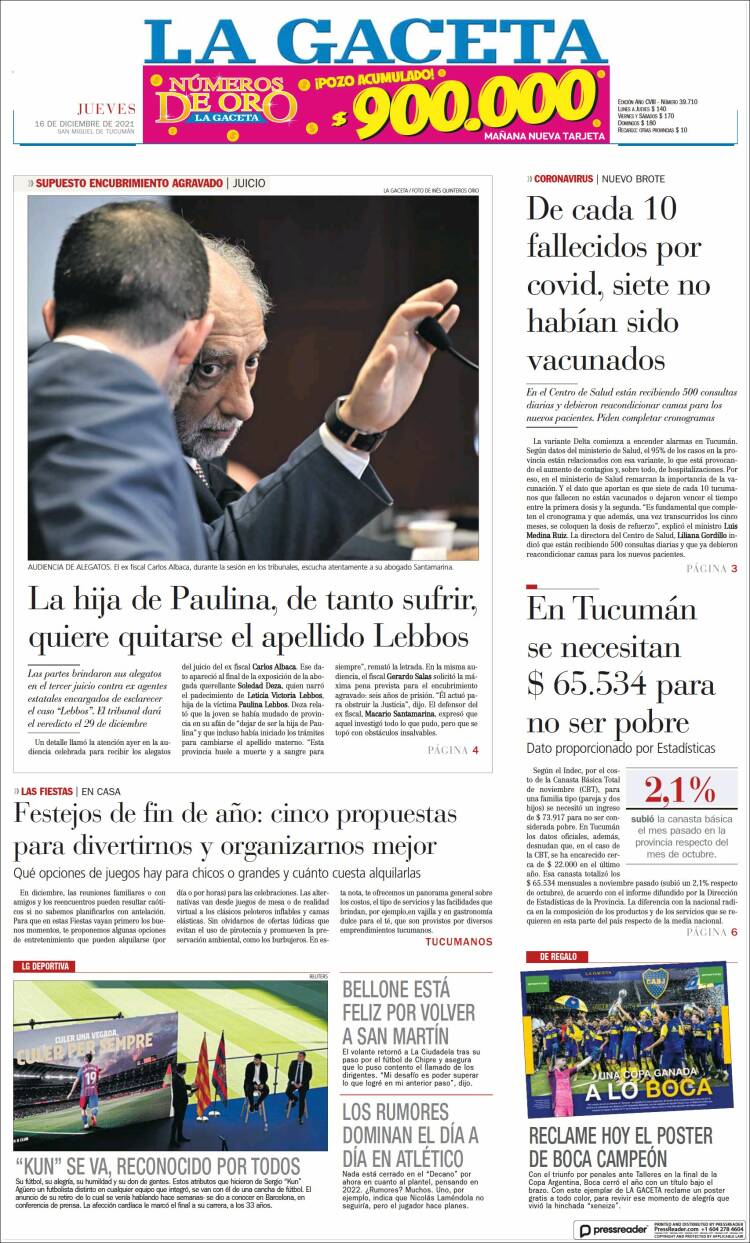 Portada de La Gaceta (Argentina)