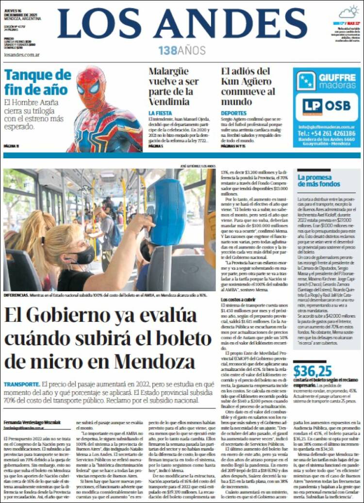 Portada de Los Andes - Mendoza (Argentina)