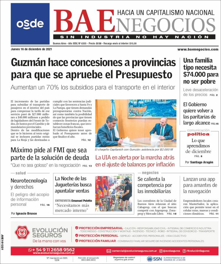 Portada de Buenos Aires Económico (Argentina)