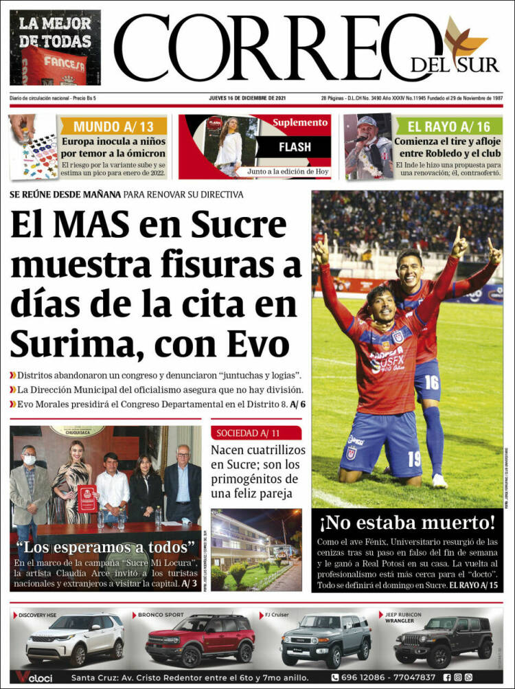 Portada de Correo Sur (Bolivia)