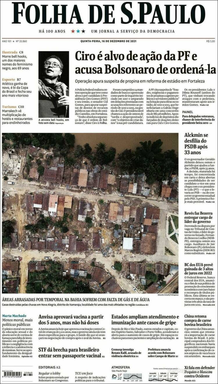 Portada de Folha de São Paulo (Brasil)