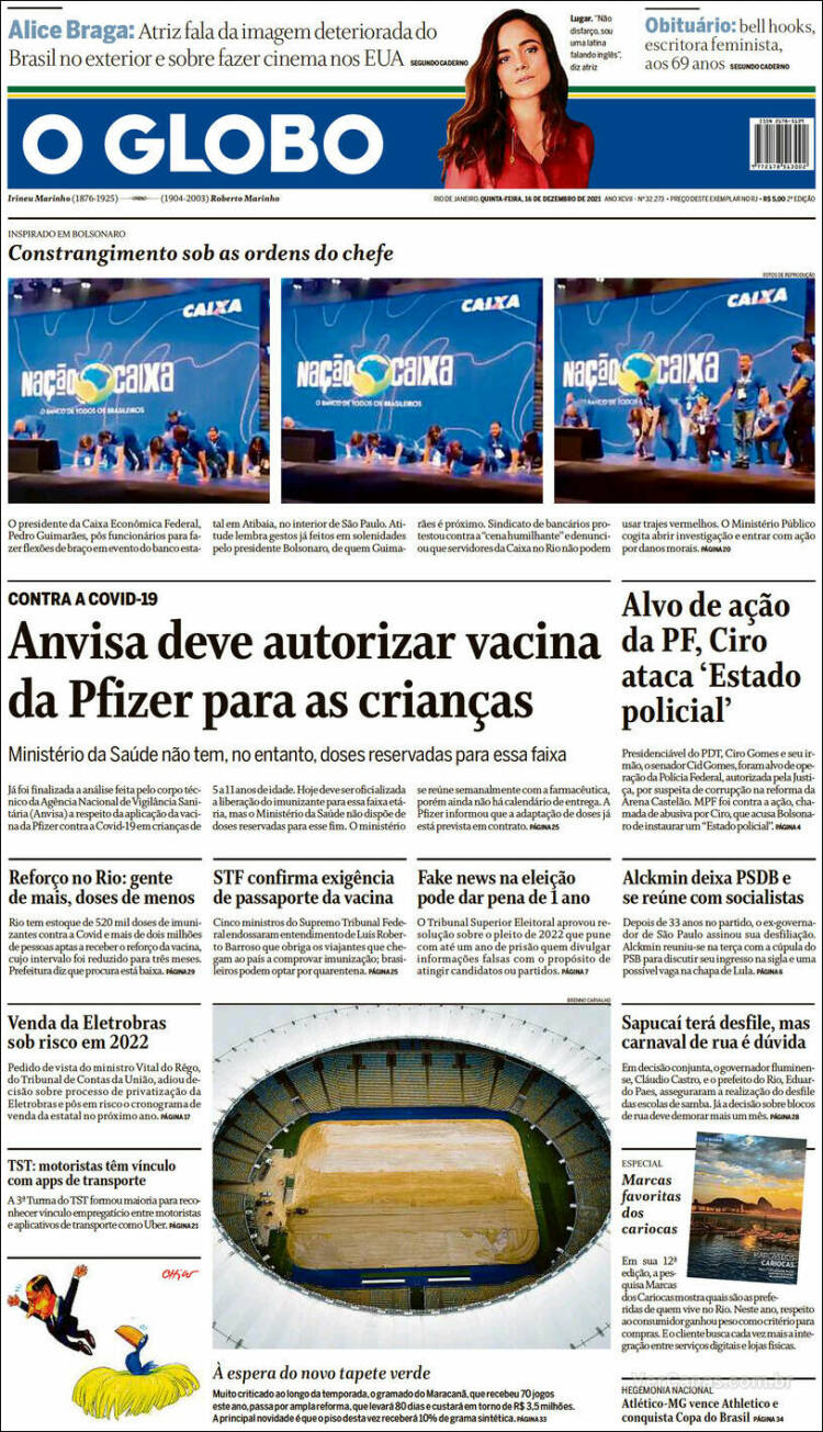 Portada de O Globo (Brasil)