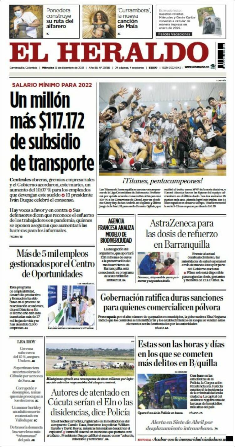 Portada de El Heraldo (Colombia)