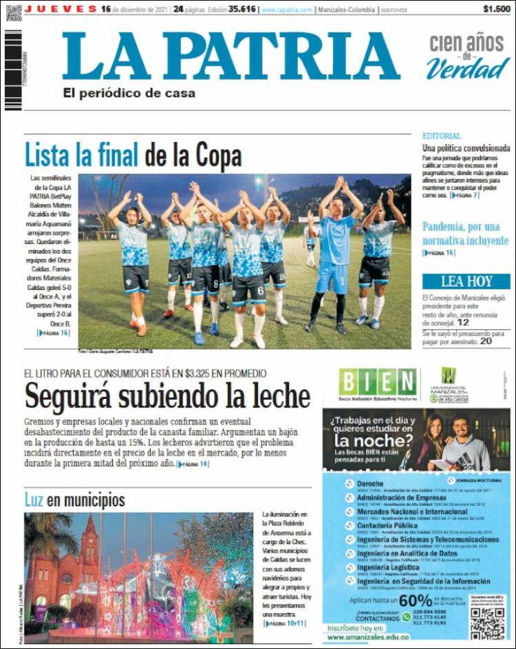 Portada de La Patria (Colombia)