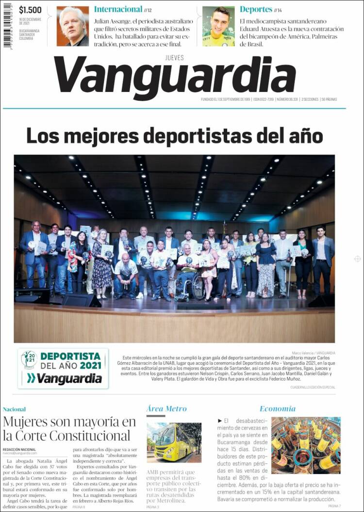 Portada de Vanguardia Liberal (Colombia)