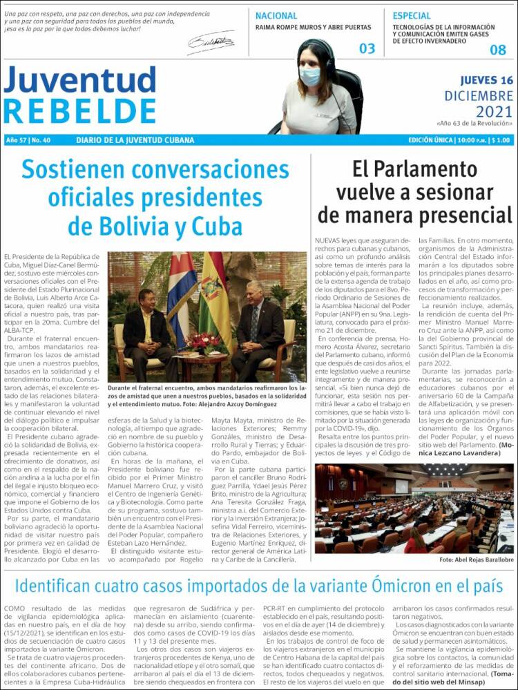 Portada de Juventud Rebelde (Cuba)
