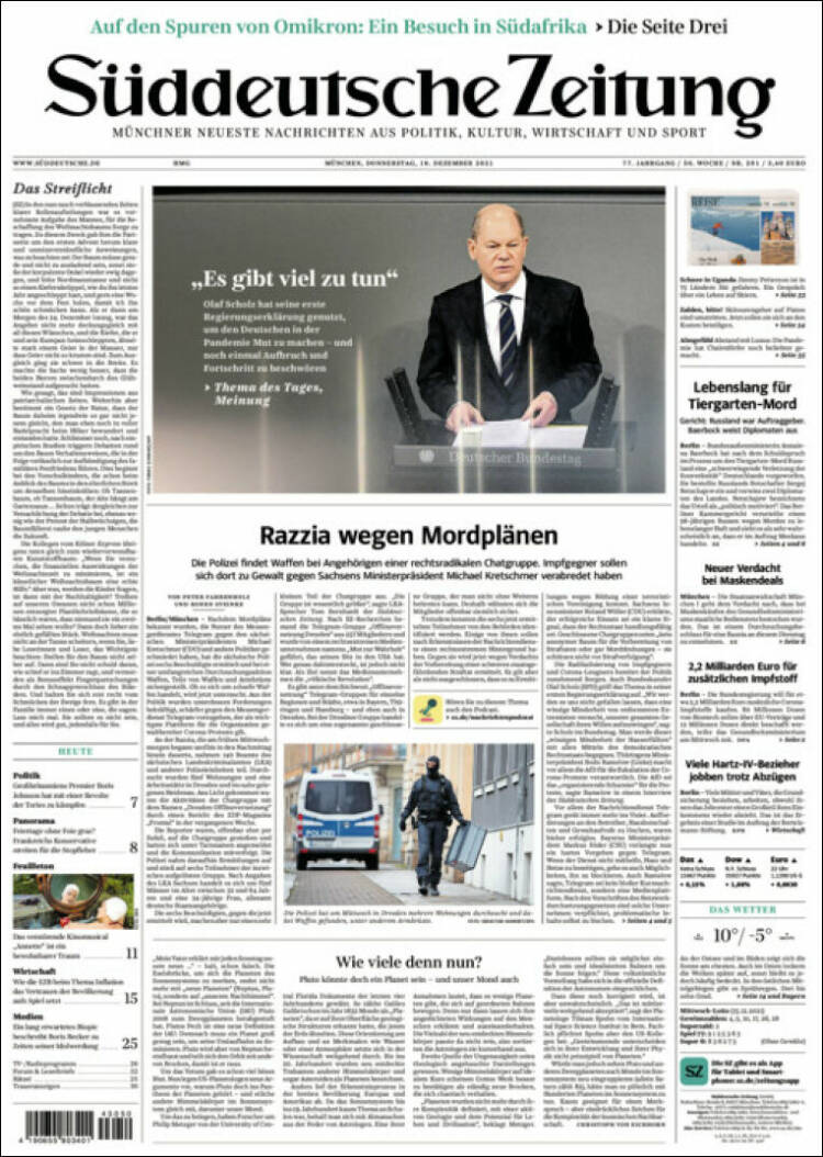 Portada de Sueddeutsche (Alemania)