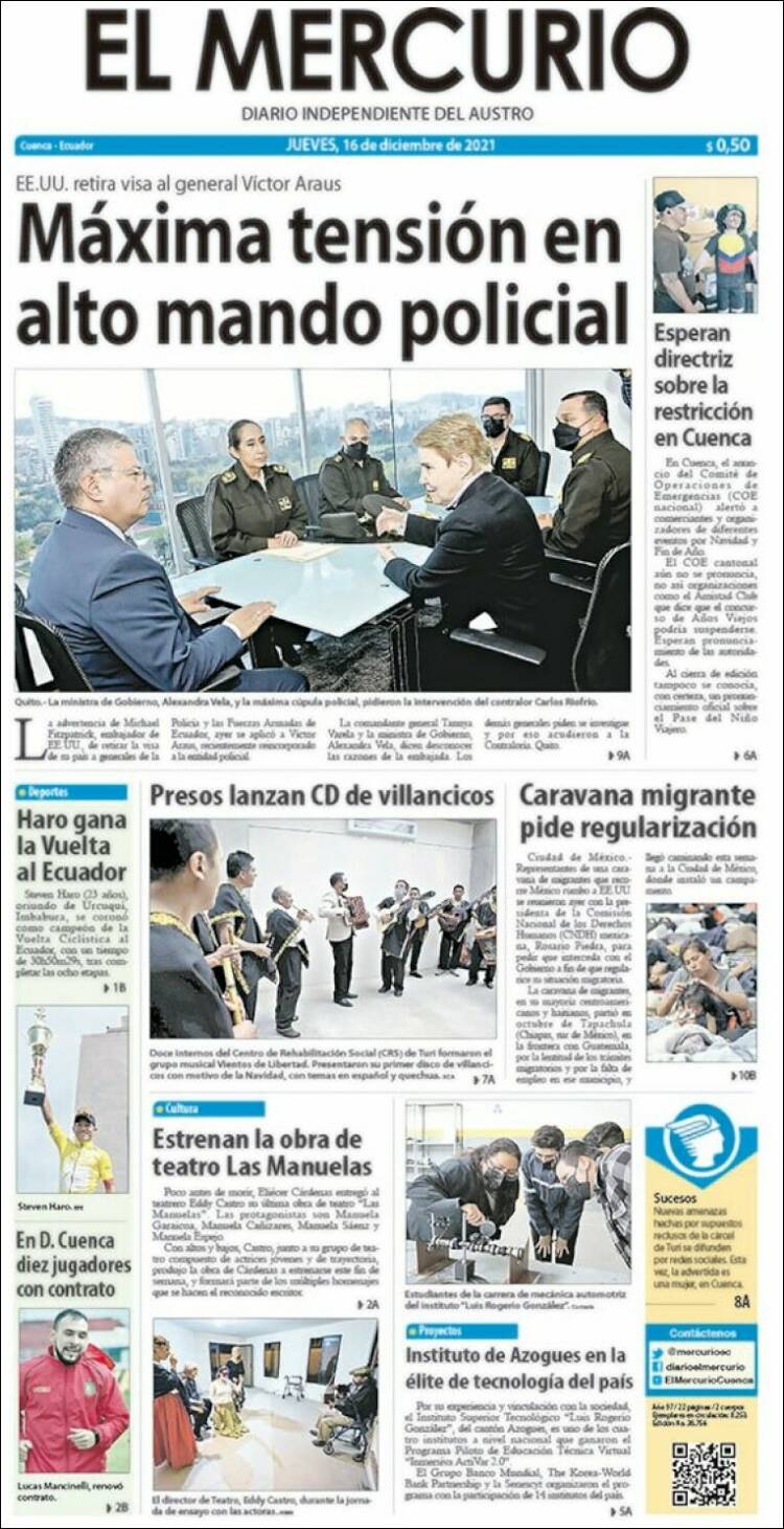 Portada de Diario El Mercurio (Ecuador)