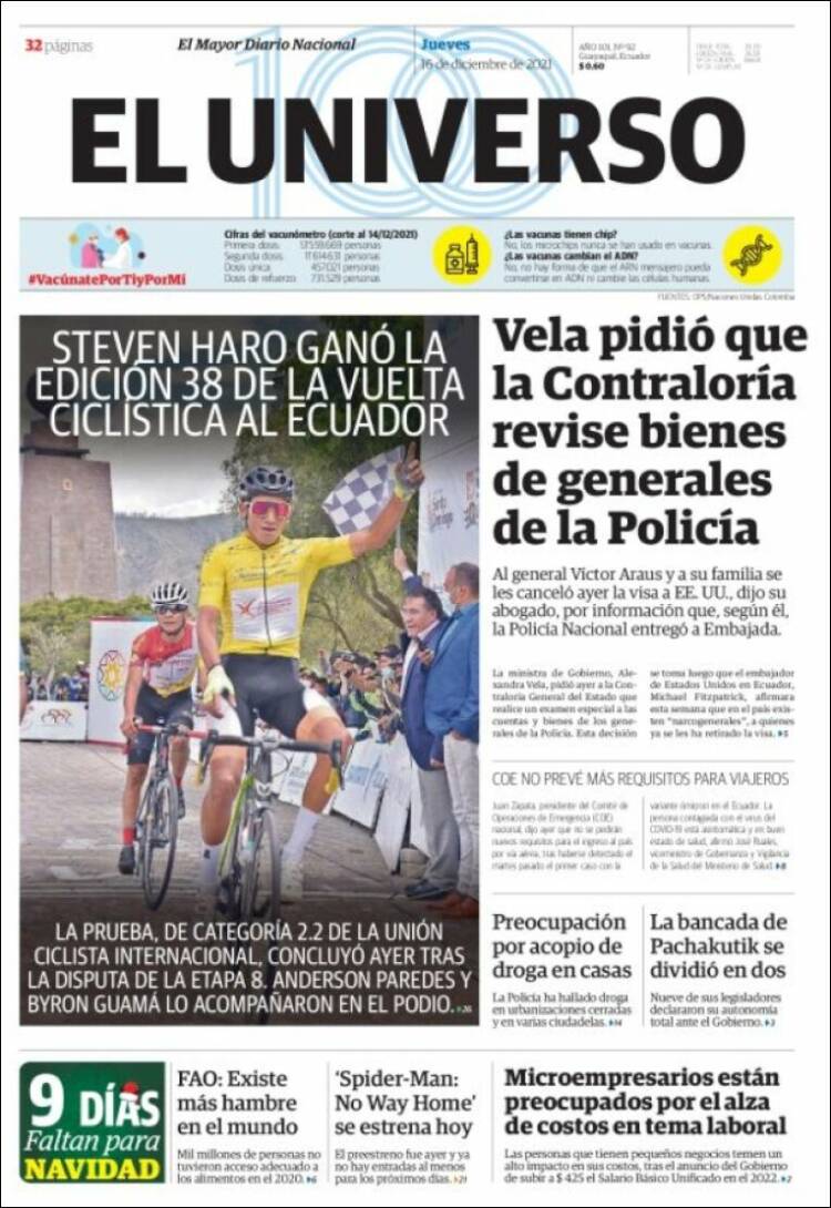 Portada de El Universo - Ecuador (Ecuador)