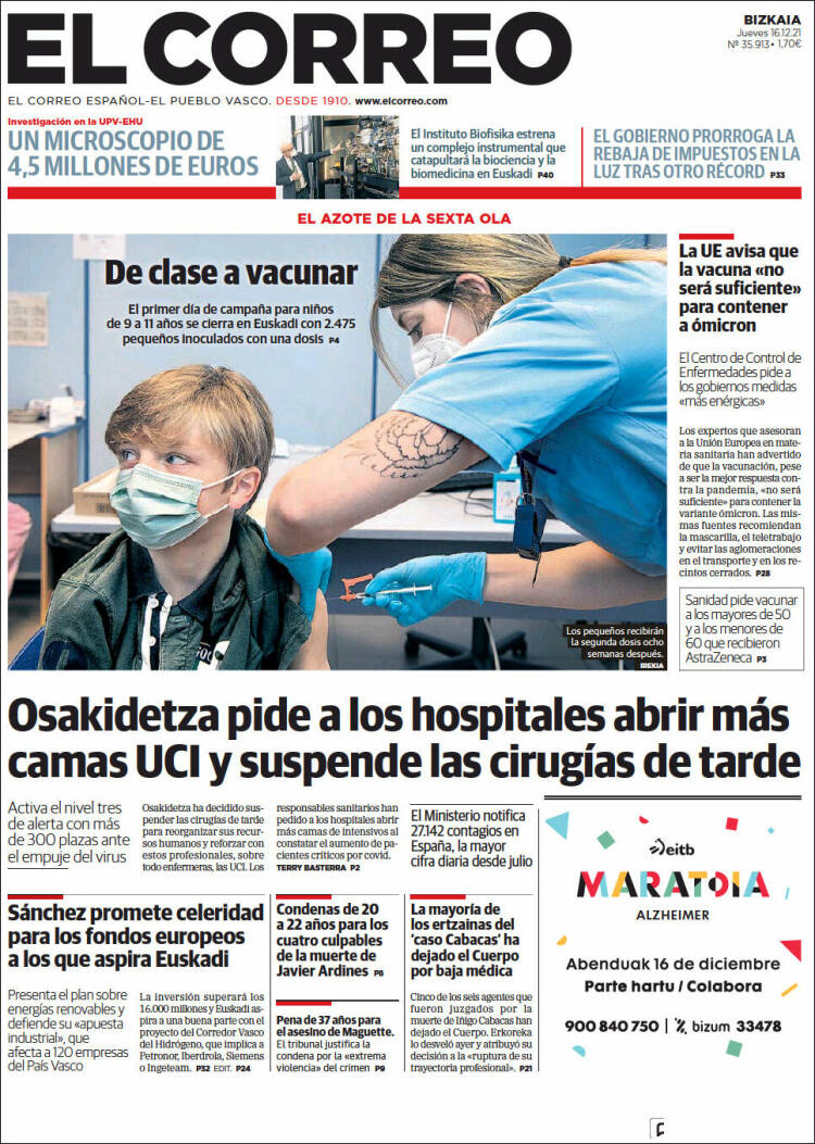 Portada de El Correo (Espa&ntilde;a)