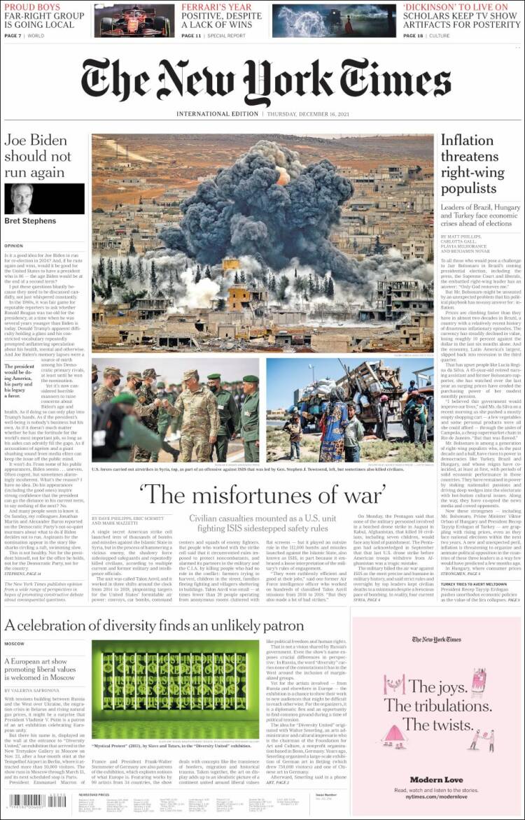 Portada de International New York Times (Europa)