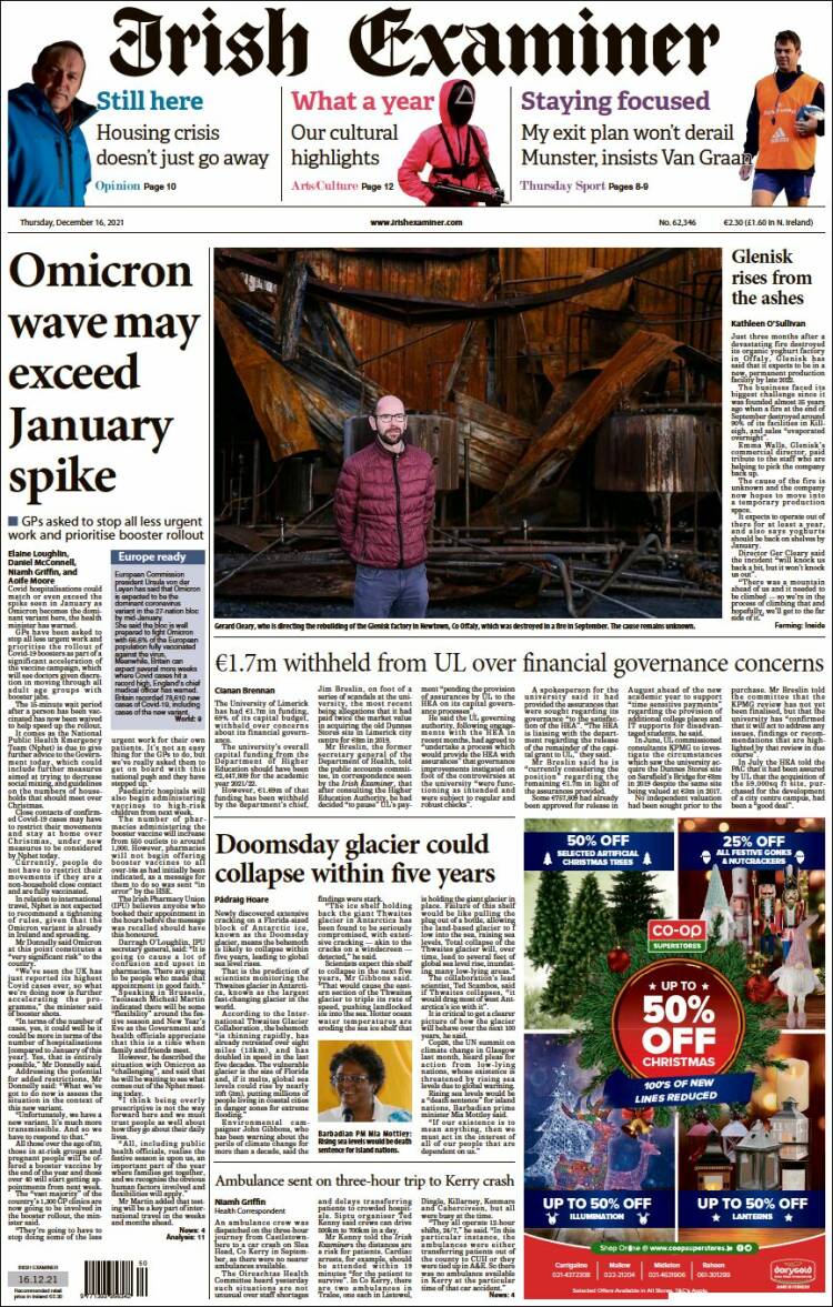 Portada de Irish Examiner (Irlanda)