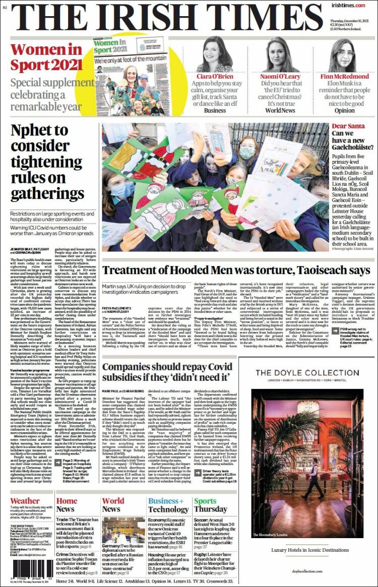 Portada de Irish Times (Irlanda)