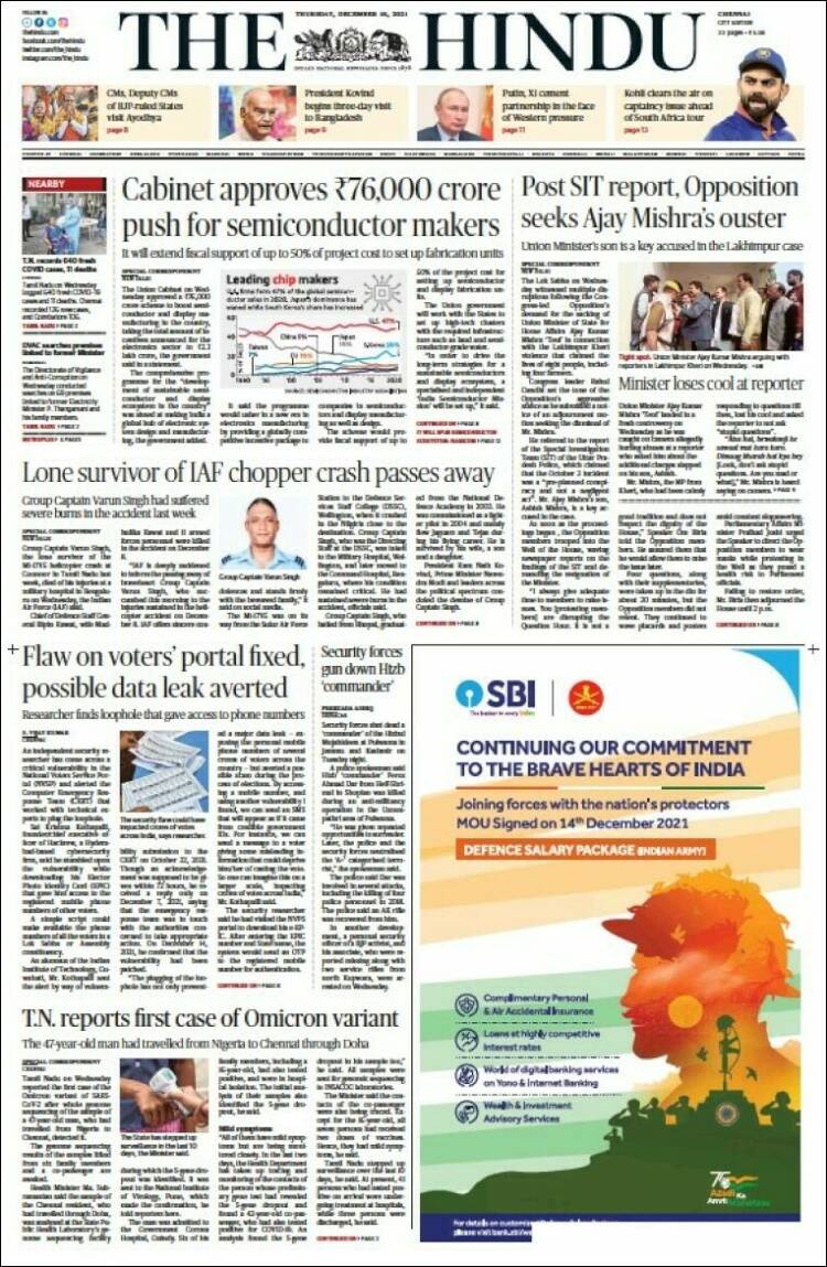 Portada de The Hindu (India)
