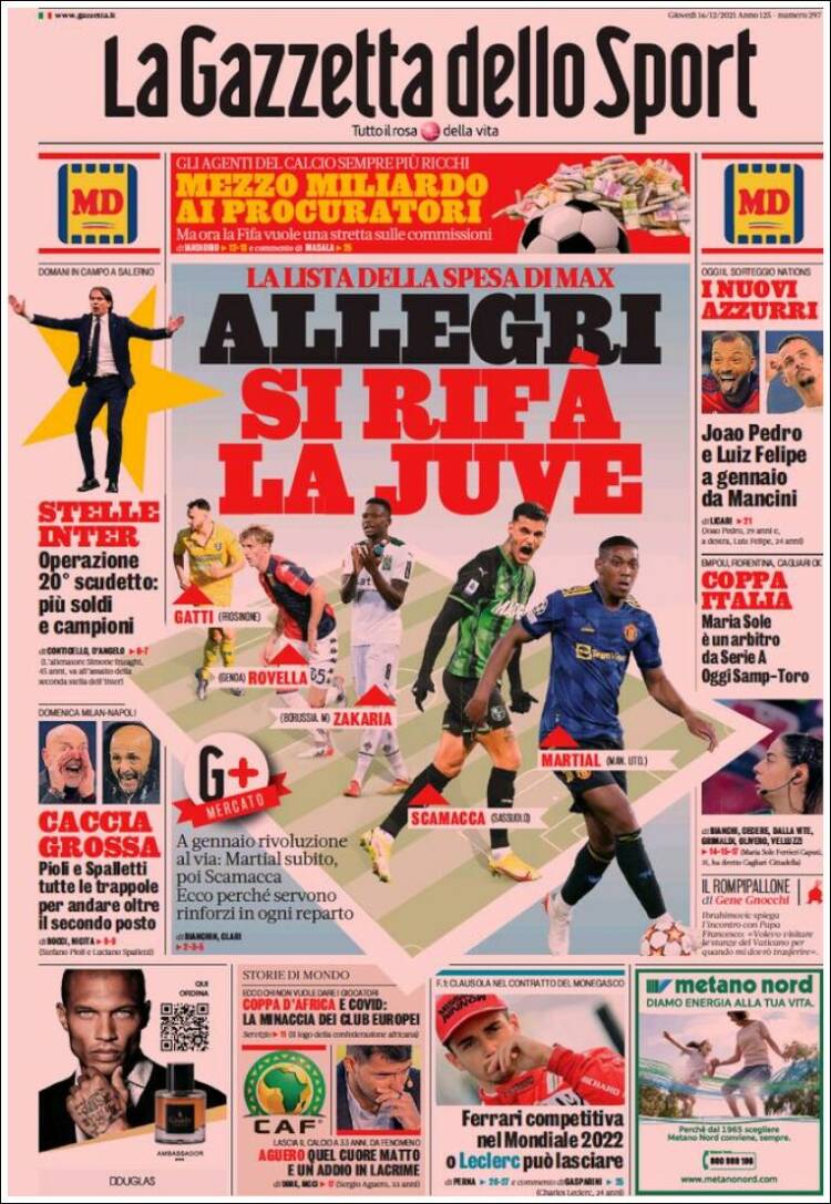 Portada de La Gazzetta dello Sport (Italia)