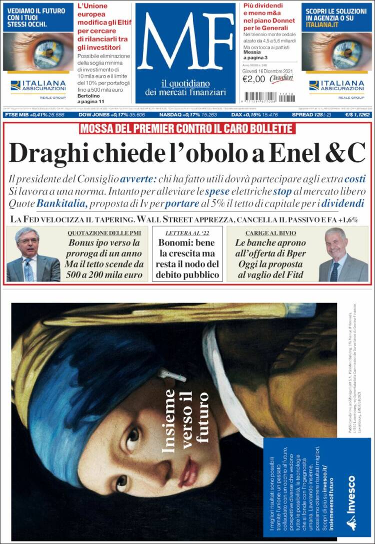 Portada de Milano Finanza (Italia)