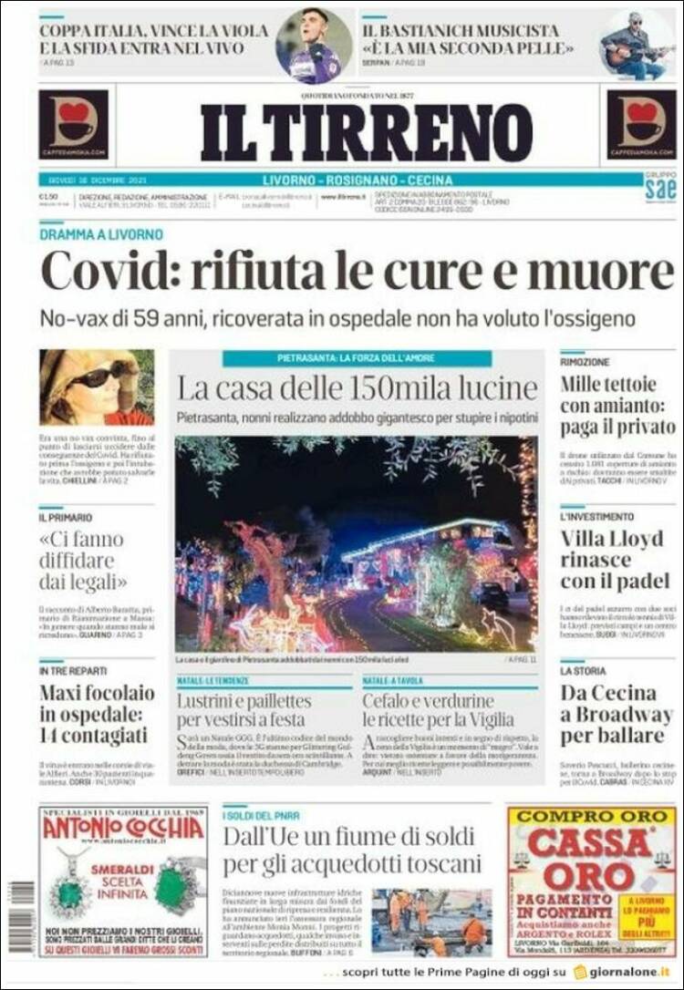 Portada de Il Tirreno (Italia)
