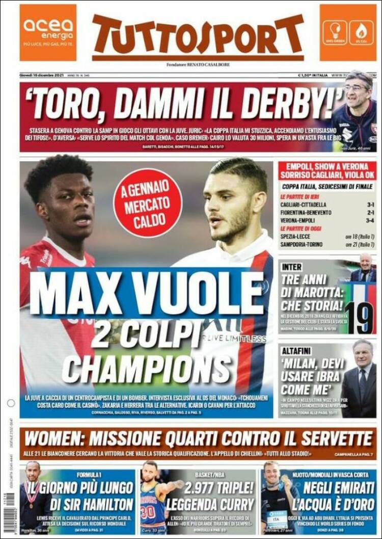 Portada de Tuttosport (Italia)