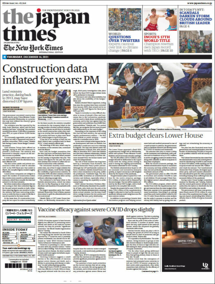 Portada de The Japan Times (Jap&oacute;n)