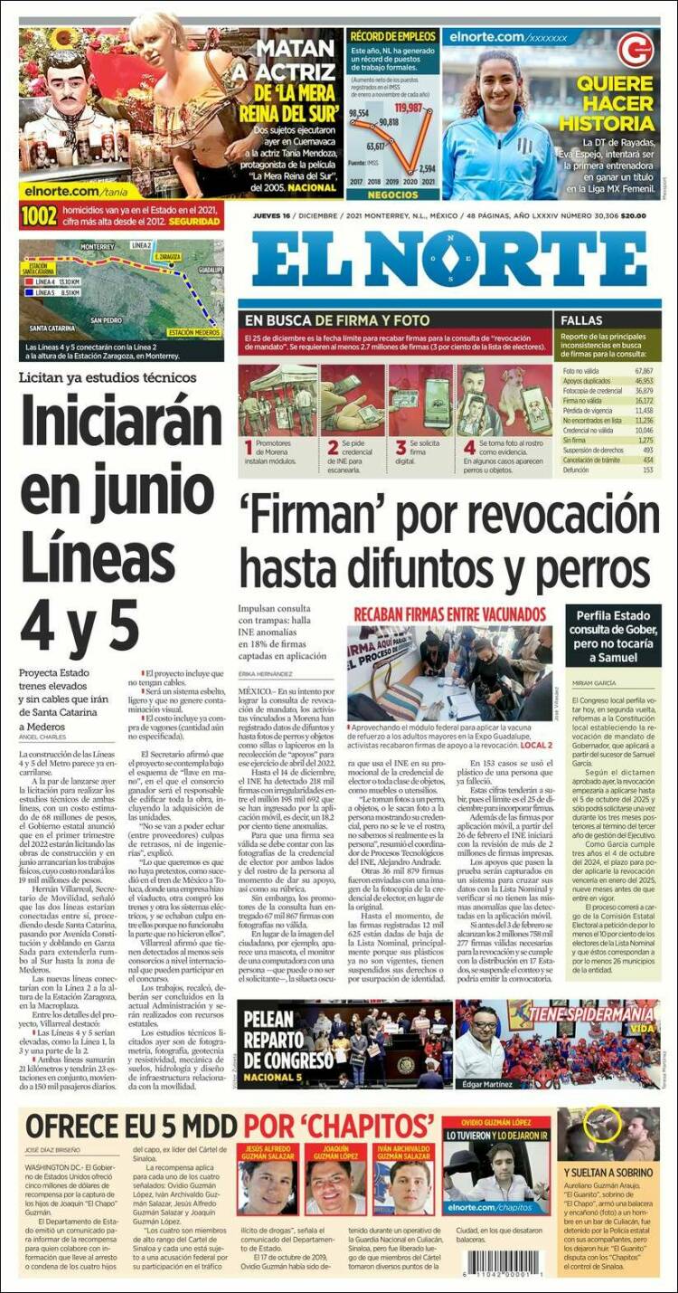 Portada de El Norte (M&eacute;xico)