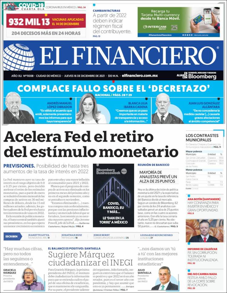 Portada de El Financiero (M&eacute;xico)