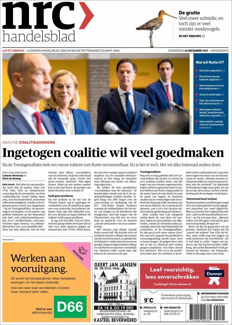 Portada de NRC Handelsblad (Pa&iacute;ses Bajos)