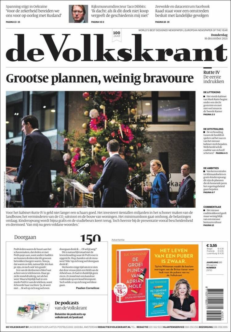 Portada de De Volkskrant (Pa&iacute;ses Bajos)