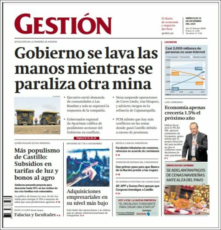 Portada de Diario Gestión (Perú)