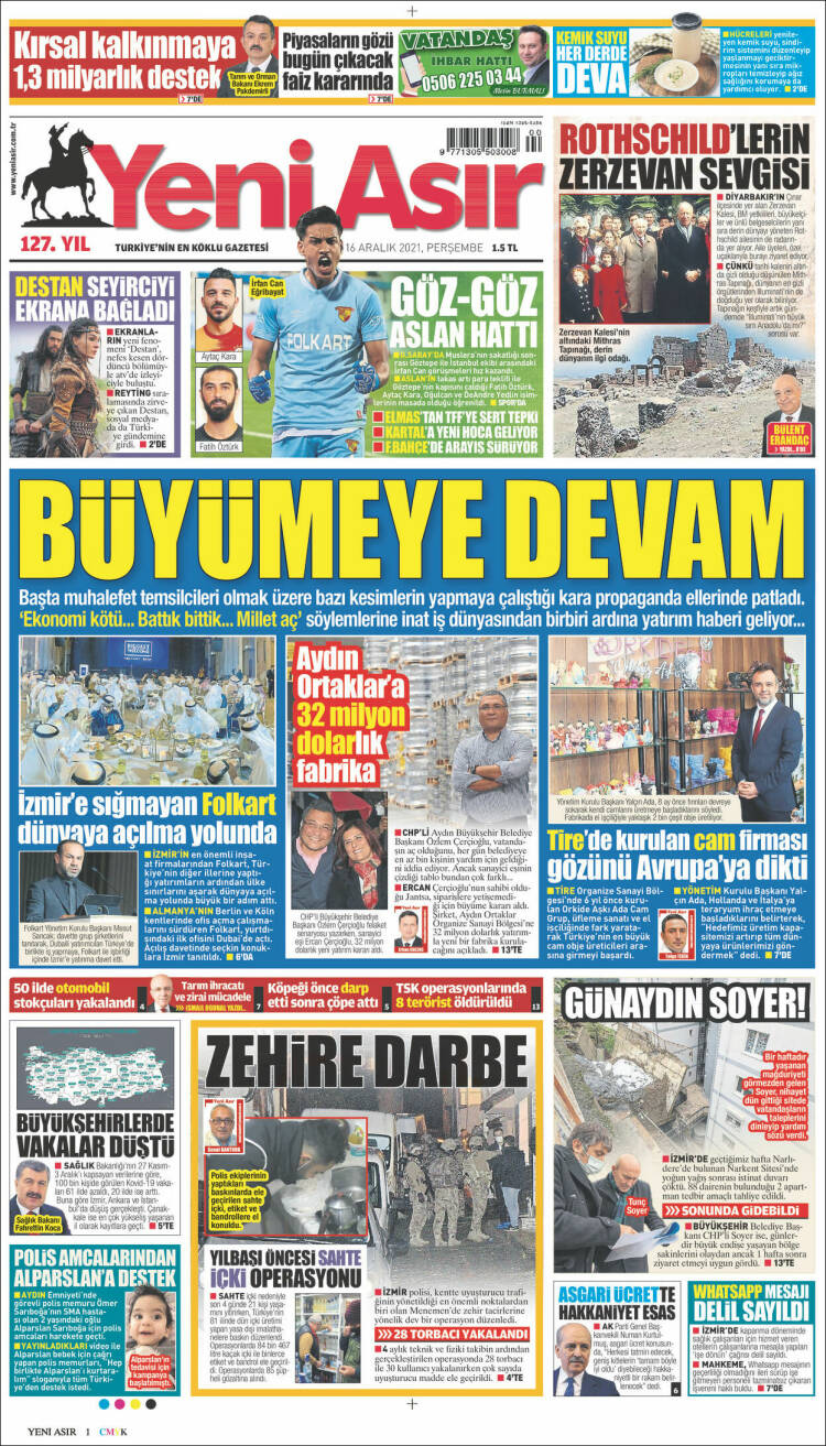 Portada de Yeni Asır (Turqu&iacute;a)